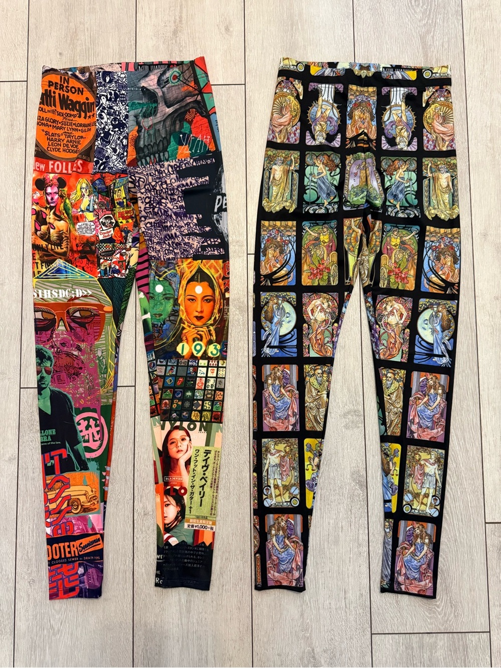 DEVIL WALKING 2Pair Multicolor Graphic Leggings - Vibrant Printed Bottoms, NWOT